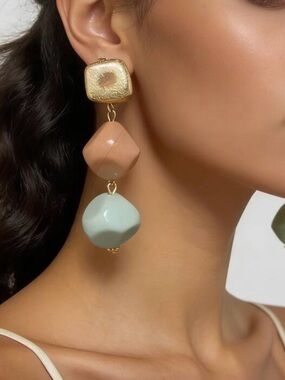 Gold, Peach and Mint Drop Earrings